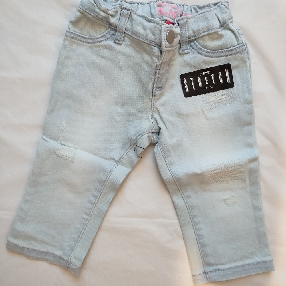 THE CHILDREN'S PLACE LITE WASH SUPER STRETCH SKINNY DISTRESSED DENIM JEANS 9-12m